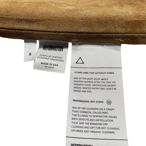 Reformation Tucson Skirt 8 Tan Leather Mini 70s Retro Mod Boho Festival Western - Picture 4 of 11